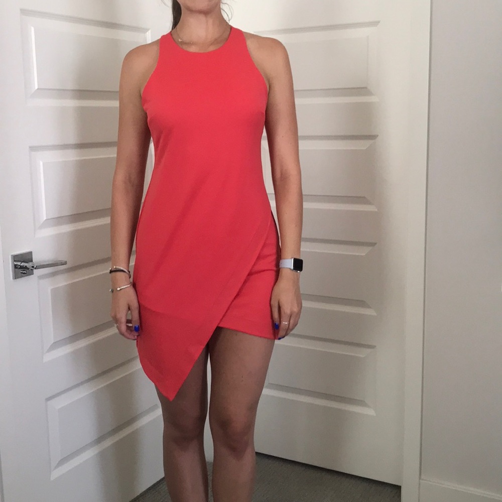 Asymmetrical Leith dress in salmon color